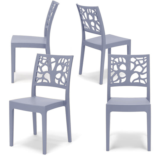Set 4 sedie in polipropilene TETI, impilabile, resistente ai raggi UV, design moderno, ideale per sala da pranzo, cucina, sala d’attesa, bar, ristoranti o giardino, colore Avio