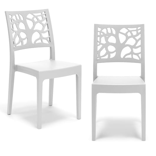 Set 2 sedie in polipropilene TETI, impilabile, resistente ai raggi UV, design moderno, ideale per sala da pranzo, cucina, sala d’attesa, bar, ristoranti o giardino, colore Bianco