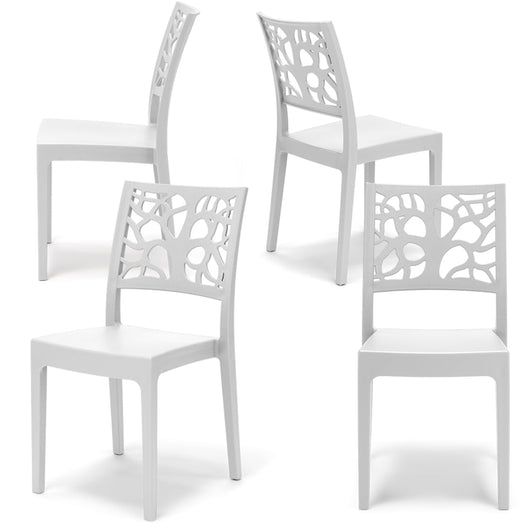 Set 4 sedie in polipropilene TETI, impilabile, resistente ai raggi UV, design moderno, ideale per sala da pranzo, cucina, sala d’attesa, bar, ristoranti o giardino, colore Bianco