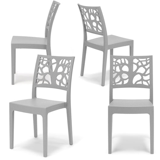 Set 4 sedie in polipropilene TETI, impilabile, resistente ai raggi UV, design moderno, ideale per sala da pranzo, cucina, sala d’attesa, bar, ristoranti o giardino, colore Cemento