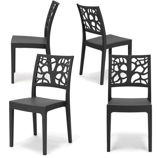 Set 4 sedie in polipropilene TETI, impilabile, resistente ai raggi UV, design moderno, ideale per sala da pranzo, cucina, sala d’attesa, bar, ristoranti o giardino, colore Ghisa