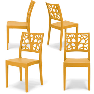 Set 4 sedie in polipropilene TETI, impilabile, resistente ai raggi UV, design moderno, ideale per sala da pranzo, cucina, sala d’attesa, bar, ristoranti o giardino, colore Giallo Ocra