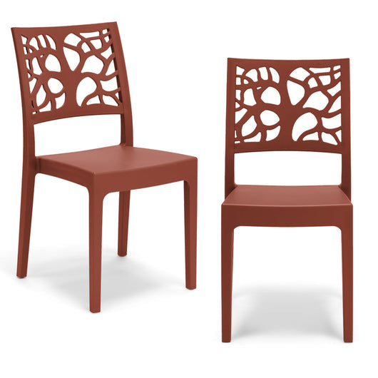 Set 2 sedie in polipropilene TETI, impilabile, resistente ai raggi UV, design moderno, ideale per sala da pranzo, cucina, sala d’attesa, bar, ristoranti o giardino, colore Mattone