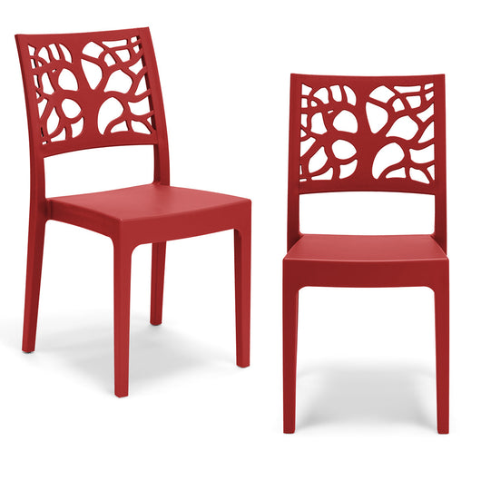 Set 2 sedie in polipropilene TETI, impilabile, resistente ai raggi UV, design moderno, ideale per sala da pranzo, cucina, sala d’attesa, bar, ristoranti o giardino, colore Rosso