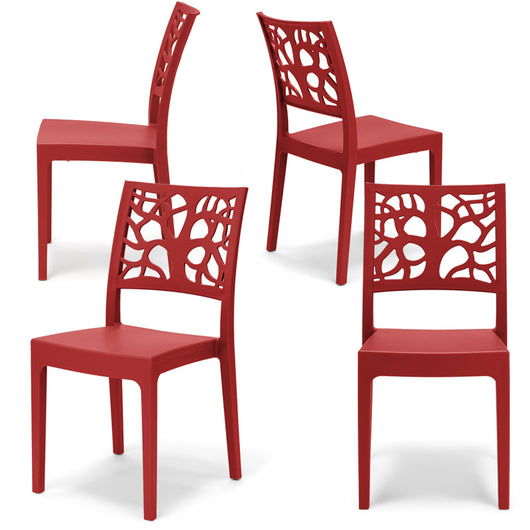 Set 4 sedie in polipropilene TETI, impilabile, resistente ai raggi UV, design moderno, ideale per sala da pranzo, cucina, sala d’attesa, bar, ristoranti o giardino, colore Rosso