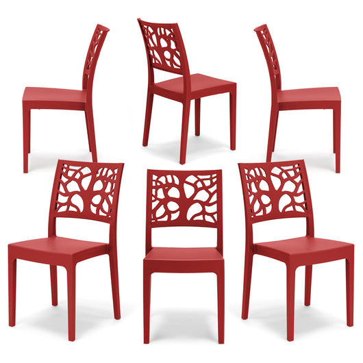 Set 6 sedie in polipropilene TETI, impilabile, resistente ai raggi UV, design moderno, ideale per sala da pranzo, cucina, sala d’attesa, bar, ristoranti o giardino, colore Rosso