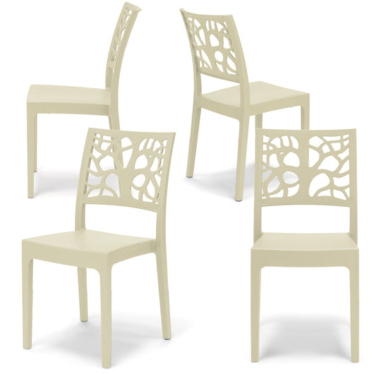 Set 4 sedie in polipropilene TETI, impilabile, resistente ai raggi UV, design moderno, ideale per sala da pranzo, cucina, sala d’attesa, bar, ristoranti o giardino, colore Sabbia