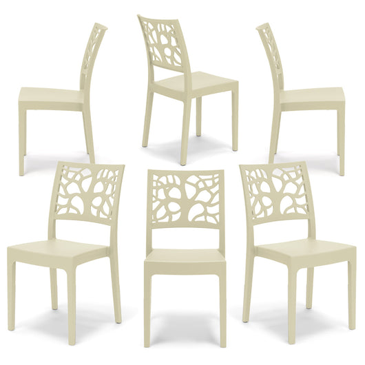 Set 6 sedie in polipropilene TETI, impilabile, resistente ai raggi UV, design moderno, ideale per sala da pranzo, cucina, sala d’attesa, bar, ristoranti o giardino, colore Sabbia