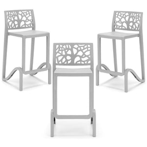 Set 3 sgabelli in polipropilene TETI altezza seduta 65cm, impilabile, idrorepellente, resistente ai raggi UV, design moderno e innovativo, ideale per la cucina, la veranda o giardino colore Bianco