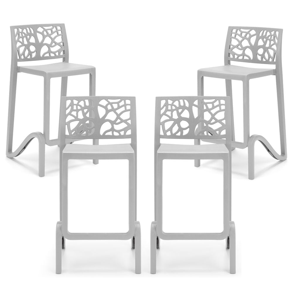 Set 4 sgabelli in polipropilene TETI altezza seduta 65cm, impilabile, idrorepellente, resistente ai raggi UV, design moderno e innovativo, ideale per la cucina, la veranda o giardino colore Bianco