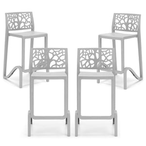 Set 4 sgabelli in polipropilene TETI altezza seduta 65cm, impilabile, idrorepellente, resistente ai raggi UV, design moderno e innovativo, ideale per la cucina, la veranda o giardino colore Bianco