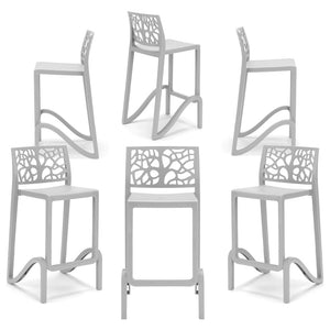 Set 6 sgabelli in polipropilene TETI altezza seduta 65cm, impilabile, idrorepellente, resistente ai raggi UV, design moderno e innovativo, ideale per la cucina, la veranda o giardino colore Bianco