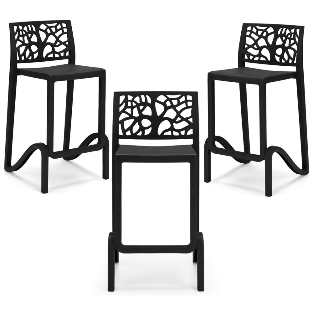 Set 3 sgabelli in polipropilene TETI altezza seduta 65cm, impilabile, idrorepellente, resistente ai raggi UV, design moderno e innovativo, ideale per la cucina, la veranda o giardino colore Ghisa