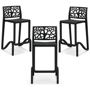 Set 3 sgabelli in polipropilene TETI altezza seduta 65cm, impilabile, idrorepellente, resistente ai raggi UV, design moderno e innovativo, ideale per la cucina, la veranda o giardino colore Ghisa