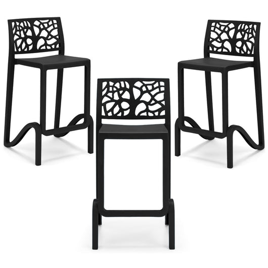 Set 3 sgabelli in polipropilene TETI altezza seduta 65cm, impilabile, idrorepellente, resistente ai raggi UV, design moderno e innovativo, ideale per la cucina, la veranda o giardino colore Ghisa