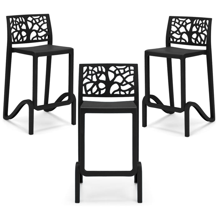 Set 3 sgabelli in polipropilene TETI altezza seduta 65cm, impilabile, idrorepellente, resistente ai raggi UV, design moderno e innovativo, ideale per la cucina, la veranda o giardino colore Ghisa