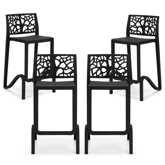 Set 4 sgabelli in polipropilene TETI altezza seduta 75cm, impilabile, idrorepellente, resistente ai raggi UV, design moderno e innovativo, ideale per la cucina, la veranda o giardino colore Ghisa