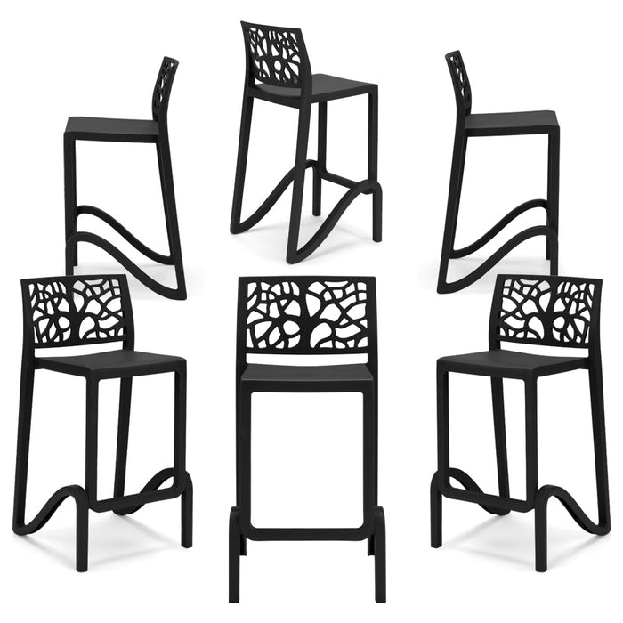 Set 6 sgabelli in polipropilene TETI altezza seduta 75cm, impilabile, idrorepellente, resistente ai raggi UV, design moderno e innovativo, ideale per la cucina, la veranda o giardino colore Ghisa