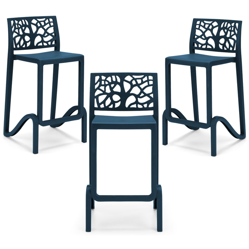 Set 3 sgabelli in polipropilene TETI altezza seduta 65cm, impilabile, idrorepellente, resistente ai raggi UV, design moderno e innovativo, ideale per la cucina, la veranda o giardino colore Petrolio