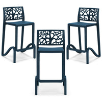 Set 3 sgabelli in polipropilene TETI altezza seduta 65cm, impilabile, idrorepellente, resistente ai raggi UV, design moderno e innovativo, ideale per la cucina, la veranda o giardino colore Petrolio
