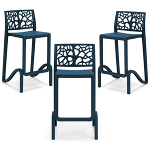 Set 3 sgabelli in polipropilene TETI altezza seduta 65cm, impilabile, idrorepellente, resistente ai raggi UV, design moderno e innovativo, ideale per la cucina, la veranda o giardino colore Petrolio