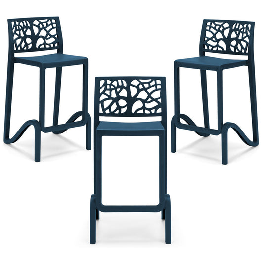 Set 3 sgabelli in polipropilene TETI altezza seduta 65cm, impilabile, idrorepellente, resistente ai raggi UV, design moderno e innovativo, ideale per la cucina, la veranda o giardino colore Petrolio