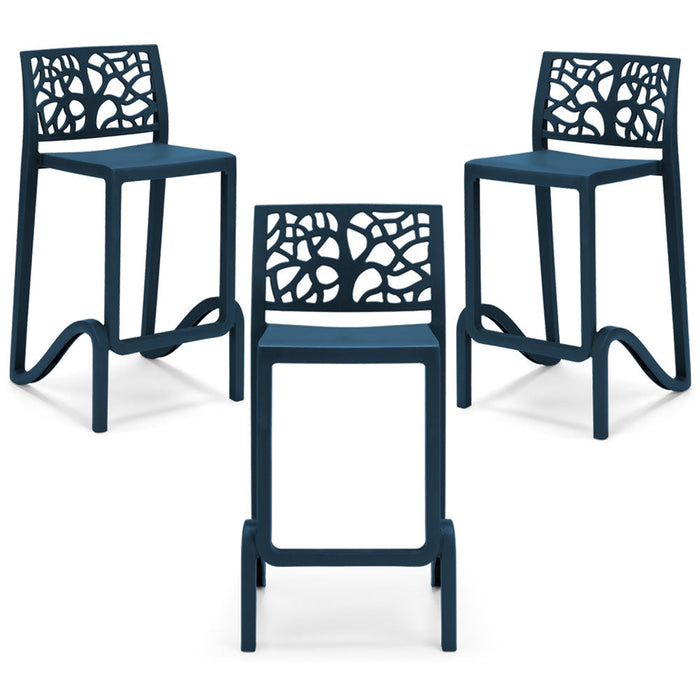 Set 3 sgabelli in polipropilene TETI altezza seduta 65cm, impilabile, idrorepellente, resistente ai raggi UV, design moderno e innovativo, ideale per la cucina, la veranda o giardino colore Petrolio