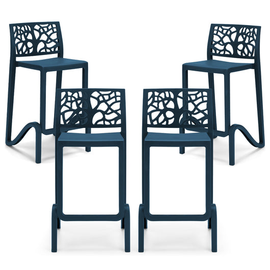 Set 4 sgabelli in polipropilene TETI altezza seduta 75cm, impilabile, idrorepellente, resistente ai raggi UV, design moderno e innovativo, ideale per la cucina, la veranda o giardino colore Petrolio