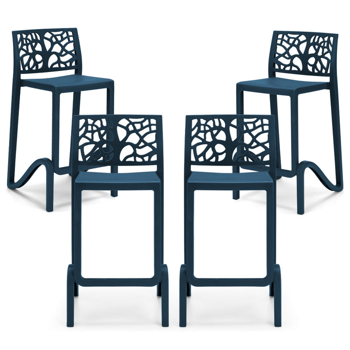 Set 4 sgabelli in polipropilene TETI altezza seduta 75cm, impilabile, idrorepellente, resistente ai raggi UV, design moderno e innovativo, ideale per la cucina, la veranda o giardino colore Petrolio