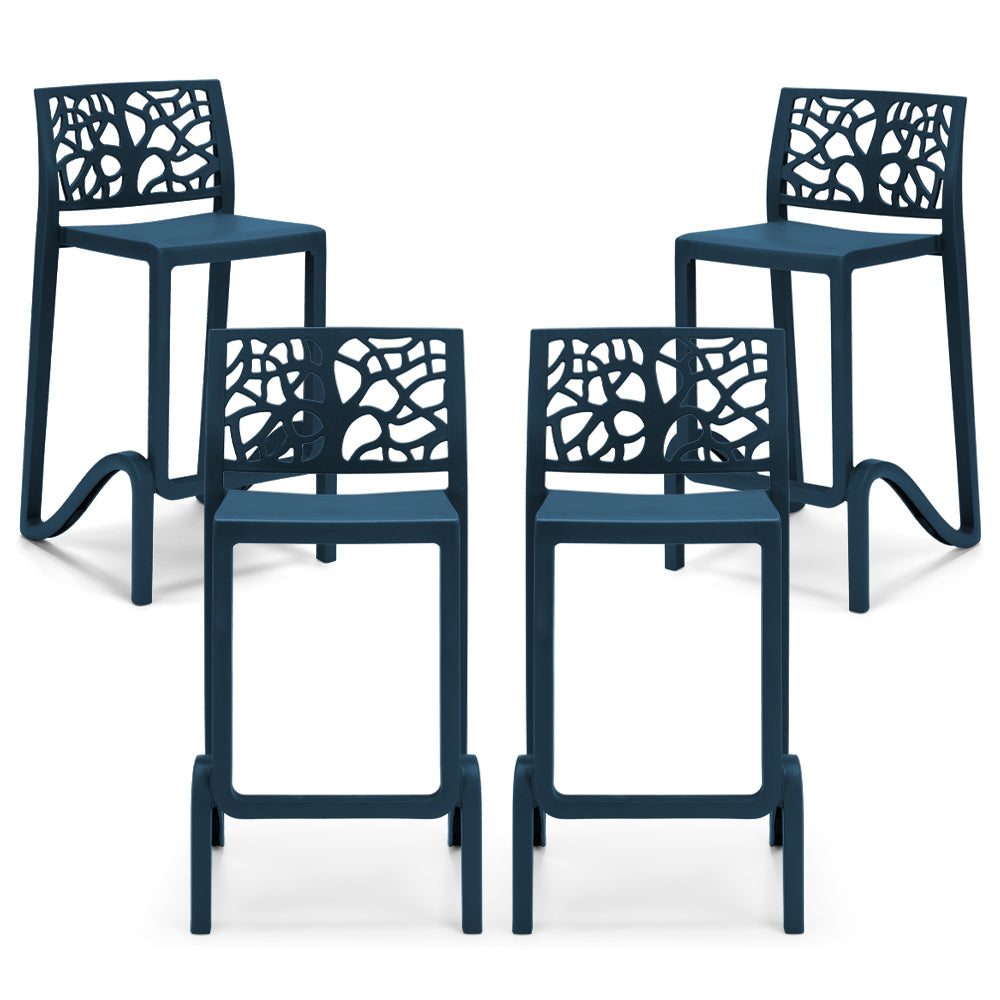 Set 4 sgabelli in polipropilene TETI altezza seduta 65cm, impilabile, idrorepellente, resistente ai raggi UV, design moderno e innovativo, ideale per la cucina, la veranda o giardino colore Petrolio