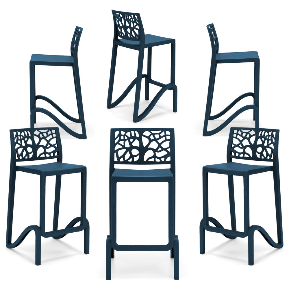 Set 6 sgabelli in polipropilene TETI altezza seduta 65cm, impilabile, idrorepellente, resistente ai raggi UV, design moderno e innovativo, ideale per la cucina, la veranda o giardino colore Petrolio