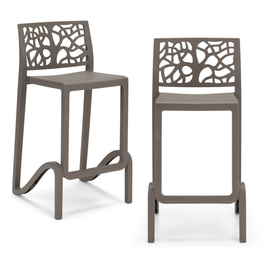 Set 2 sgabelli in polipropilene TETI altezza seduta 65cm, impilabile, idrorepellente, resistente ai raggi UV, design moderno e innovativo, ideale per la cucina, la veranda o giardino colore Tortora