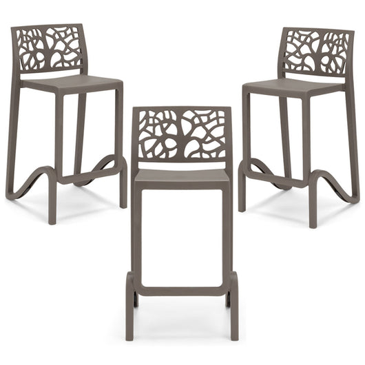 Set 3 sgabelli in polipropilene TETI altezza seduta 65cm, impilabile, idrorepellente, resistente ai raggi UV, design moderno e innovativo, ideale per la cucina, la veranda o giardino colore Tortora