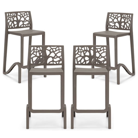 Set 4 sgabelli in polipropilene TETI altezza seduta 75cm, impilabile, idrorepellente, resistente ai raggi UV, design moderno e innovativo, ideale per la cucina, la veranda o giardino colore Tortora