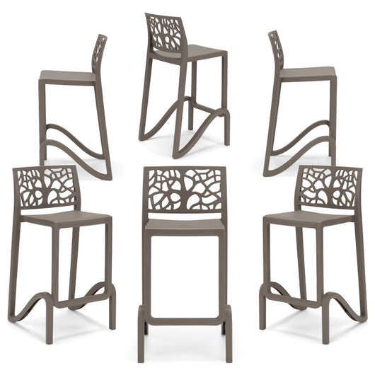 Set 6 sgabelli in polipropilene TETI altezza seduta 65cm, impilabile, idrorepellente, resistente ai raggi UV, design moderno e innovativo, ideale per la cucina, la veranda o giardino colore Tortora