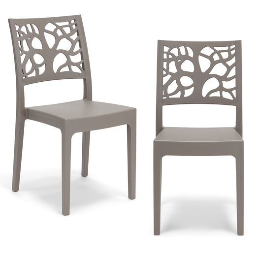 Set 2 sedie in polipropilene TETI, impilabile, resistente ai raggi UV, design moderno, ideale per sala da pranzo, cucina, sala d’attesa, bar, ristoranti o giardino, colore Tortora