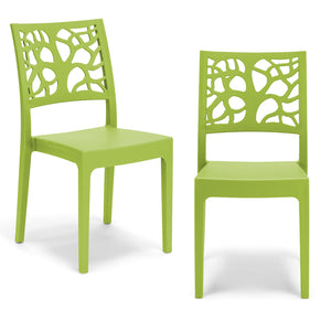 Set 2 sedie in polipropilene TETI, impilabile, resistente ai raggi UV, design moderno, ideale per sala da pranzo, cucina, sala d’attesa, bar, ristoranti o giardino, colore Verde Lime