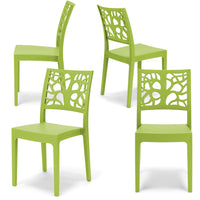 Set 4 sedie in polipropilene TETI, impilabile, resistente ai raggi UV, design moderno, ideale per sala da pranzo, cucina, sala d’attesa, bar, ristoranti o giardino, colore Verde Lime