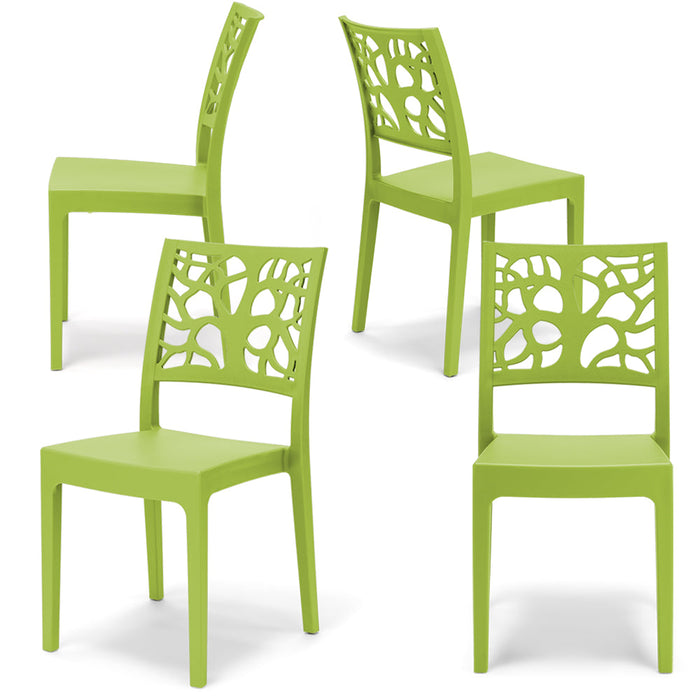 Set 4 sedie in polipropilene TETI, impilabile, resistente ai raggi UV, design moderno, ideale per sala da pranzo, cucina, sala d’attesa, bar, ristoranti o giardino, colore Verde Lime