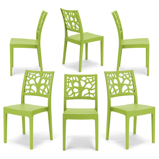 Set 6 sedie in polipropilene TETI, impilabile, resistente ai raggi UV, design moderno, ideale per sala da pranzo, cucina, sala d’attesa, bar, ristoranti o giardino, colore Verde Lime