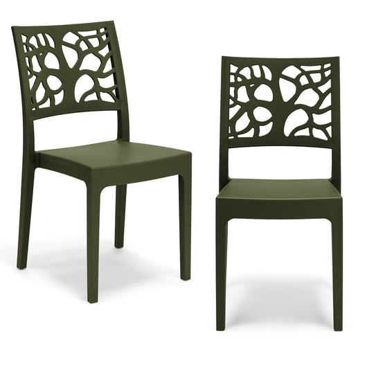 Set 2 sedie in polipropilene TETI, impilabile, resistente ai raggi UV, design moderno, ideale per sala da pranzo, cucina, sala d’attesa, bar, ristoranti o giardino, colore Verde Oliva