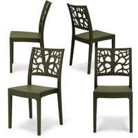 Set 4 sedie in polipropilene TETI, impilabile, resistente ai raggi UV, design moderno, ideale per sala da pranzo, cucina, sala d’attesa, bar, ristoranti o giardino, colore Verde Oliva