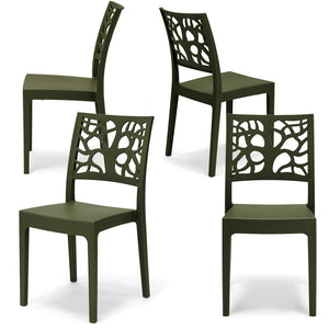 Set 4 sedie in polipropilene TETI, impilabile, resistente ai raggi UV, design moderno, ideale per sala da pranzo, cucina, sala d’attesa, bar, ristoranti o giardino, colore Verde Oliva