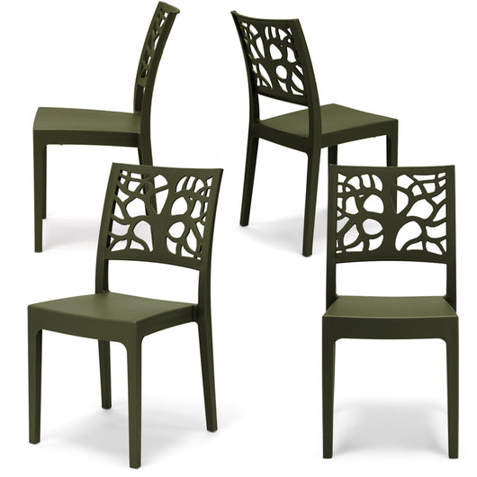 Set 4 sedie in polipropilene TETI, impilabile, resistente ai raggi UV, design moderno, ideale per sala da pranzo, cucina, sala d’attesa, bar, ristoranti o giardino, colore Verde Oliva