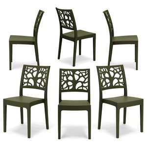 Set 6 sedie in polipropilene TETI, impilabile, resistente ai raggi UV, design moderno, ideale per sala da pranzo, cucina, sala d’attesa, bar, ristoranti o giardino, colore Verde Oliva