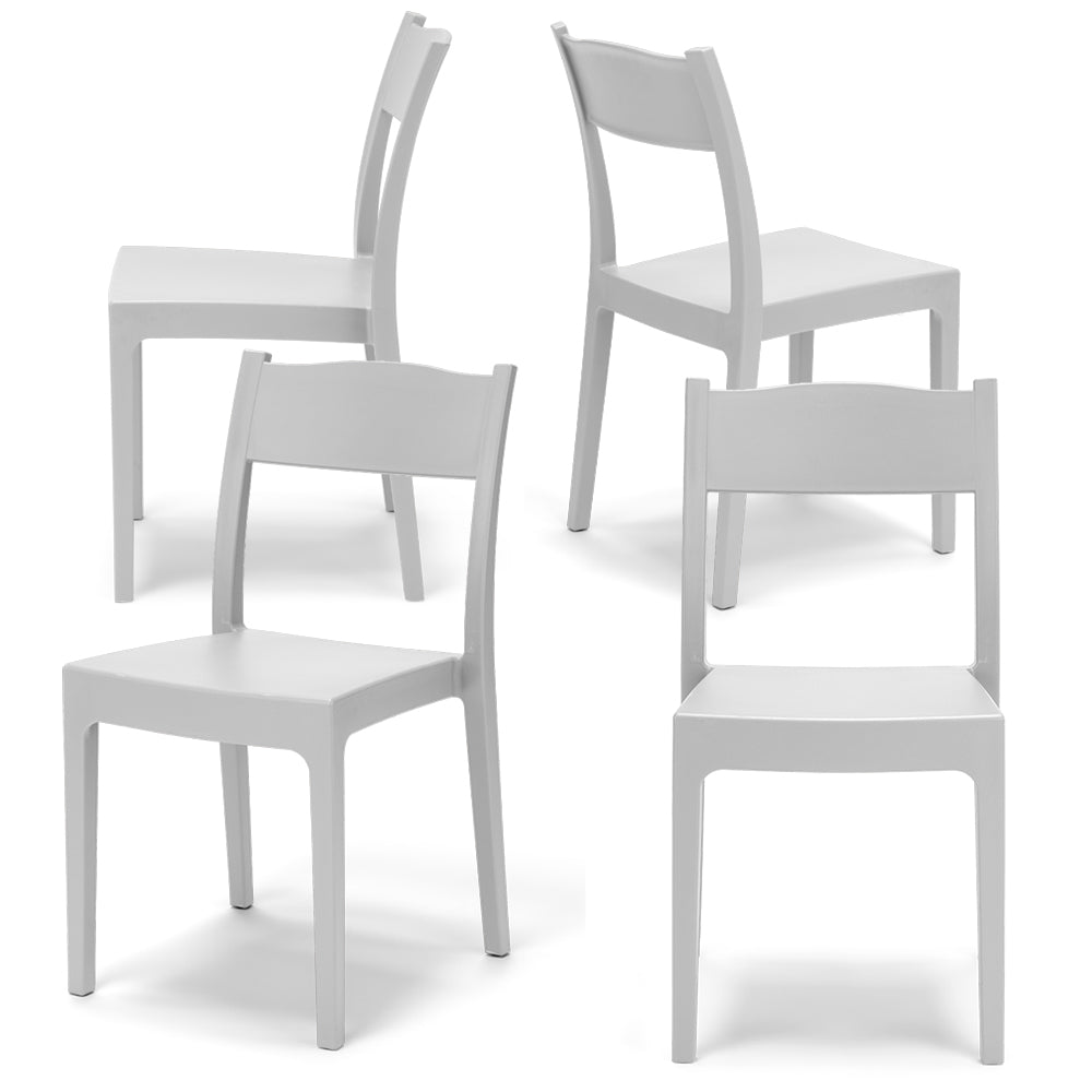 Set 4 sedie in polipropilene VESTA, impilabile, resistente ai raggi UV, design moderno, ideale per sala da pranzo, cucina, sala d’attesa, bar, ristoranti o giardino, colore Bianco