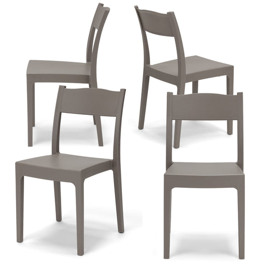 Set 4 sedie in polipropilene VESTA, impilabile, resistente ai raggi UV, design moderno, ideale per sala da pranzo, cucina, sala d’attesa, bar, ristoranti o giardino, colore Tortora