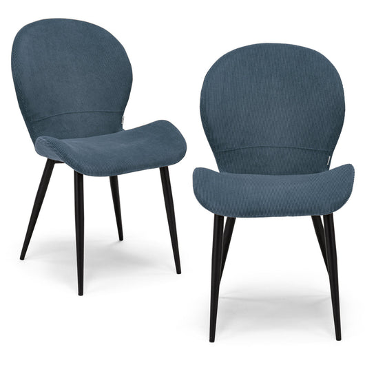 Set 2 sedie imbottite per sala da pranzo AISHA, design moderno, gambe coniche robuste in metallo, rivestimento in tessuto idrorepellente morbido al tatto colore Blu Notte