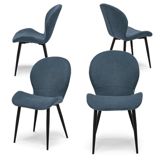 Set 4 sedie imbottite per sala da pranzo AISHA, design moderno, gambe coniche robuste in metallo, rivestimento in tessuto idrorepellente morbido al tatto colore Blu Notte