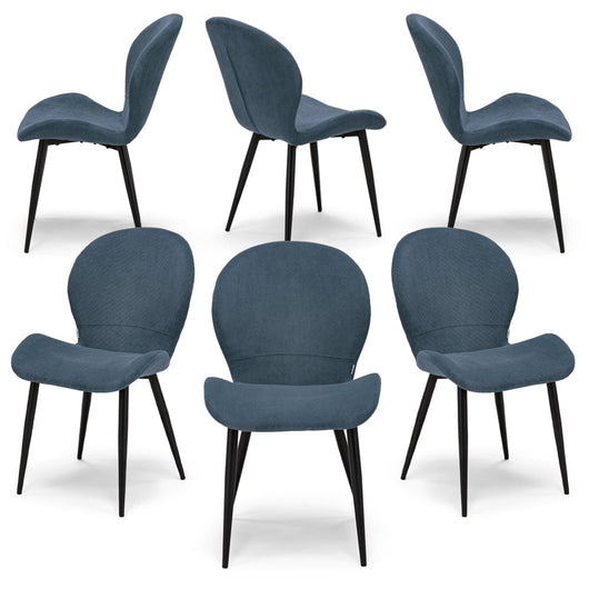 Set 6 sedie imbottite per sala da pranzo AISHA, design moderno, gambe coniche robuste in metallo, rivestimento in tessuto idrorepellente morbido al tatto colore Blu Notte